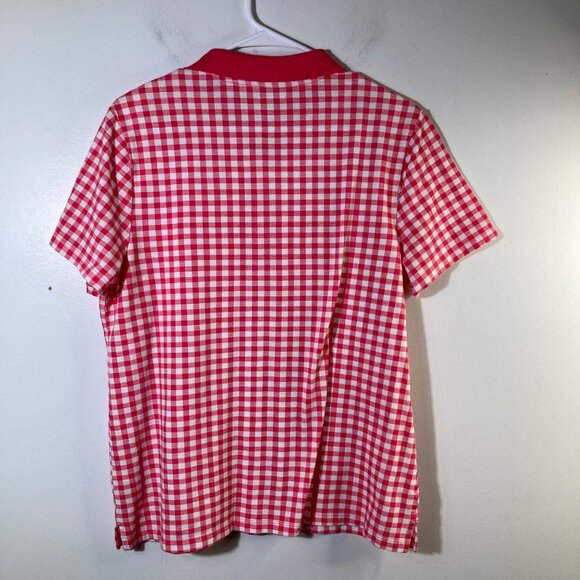 Womens Kim Rogers Gingham Short Sleeve Polo Pink Coral‎ White L Cotton - Picture 2 of 7